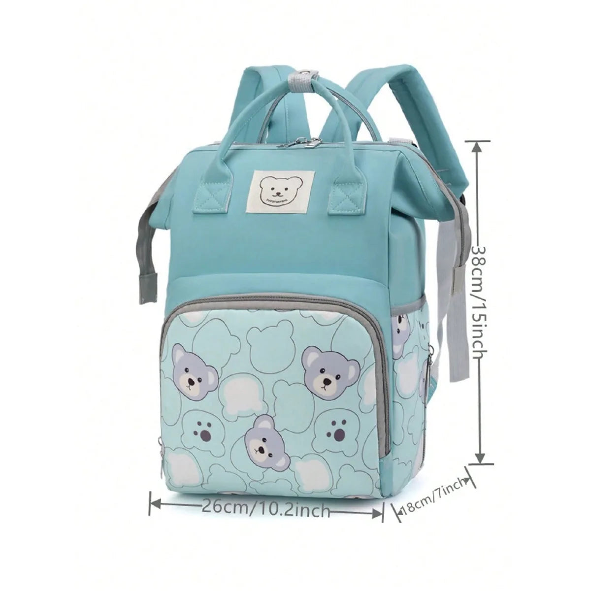 Bear Print Diaper Bag Backpack – Large Capacity Fashion Mommy Bag with Insulated Pockets | Stylish Diaper Backpack for Mom & Dad