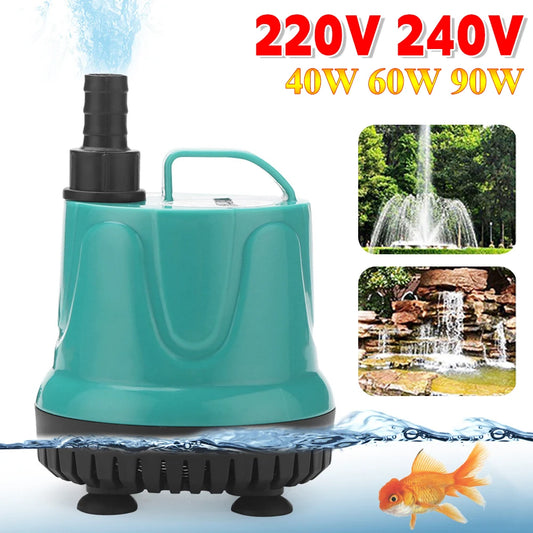 Ultra Quiet Submersible Water Fountain Pump – 40W/60W/90W Aquarium & Fish Pond Pump with Filter, 220V–240V