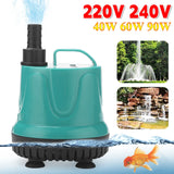 Ultra Quiet Submersible Water Fountain Pump – 40W/60W/90W Aquarium & Fish Pond Pump with Filter, 220V–240V