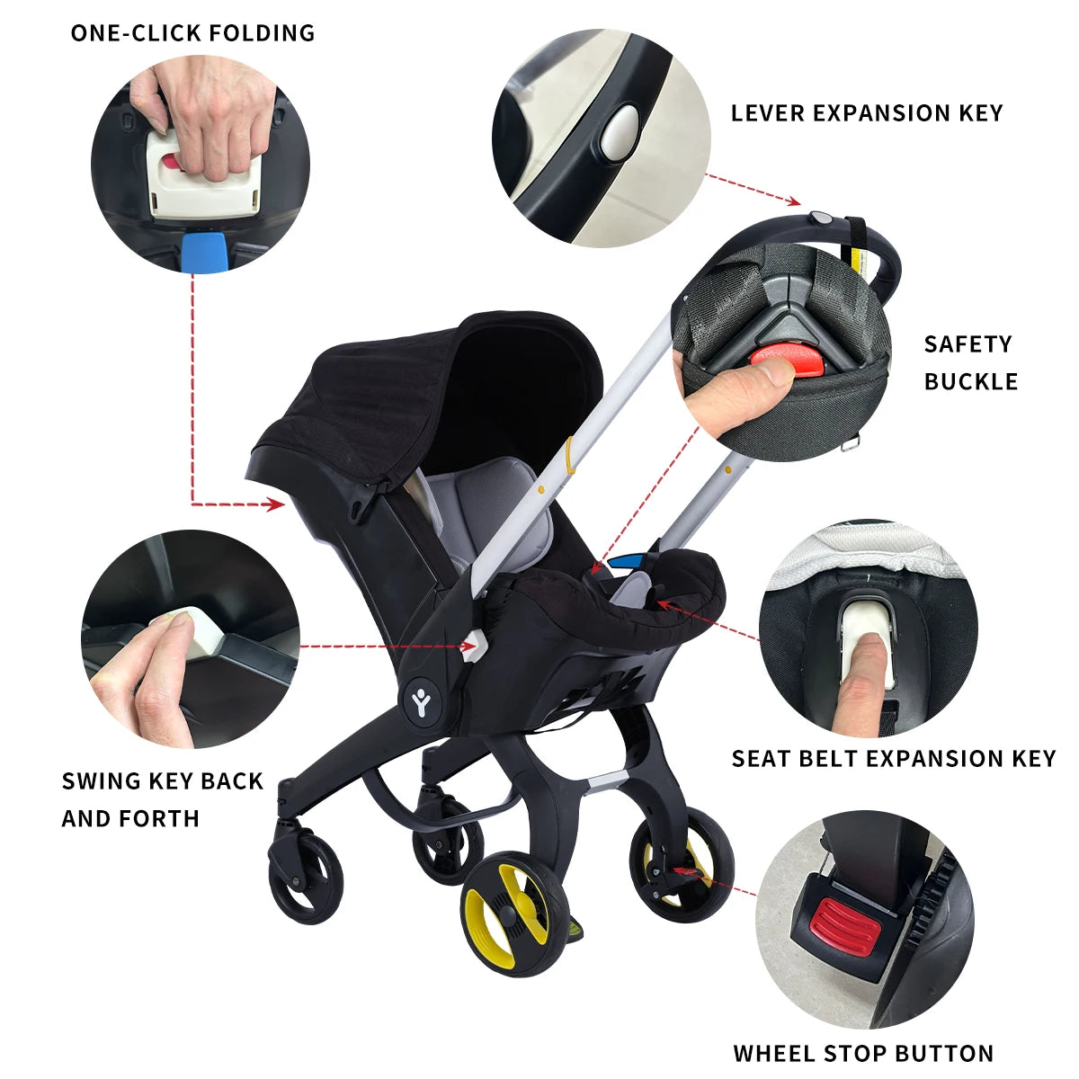 Multiride 2-Way Station Wagon Baby Stroller – Portable & Foldable Metal Frame with Adjustable Sunshade Roof