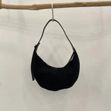 Women’s Suede Crescent Shoulder Bag – Retro Solid Color Handbag with Zipper Closure, Trendy Clutch for Work & Travel