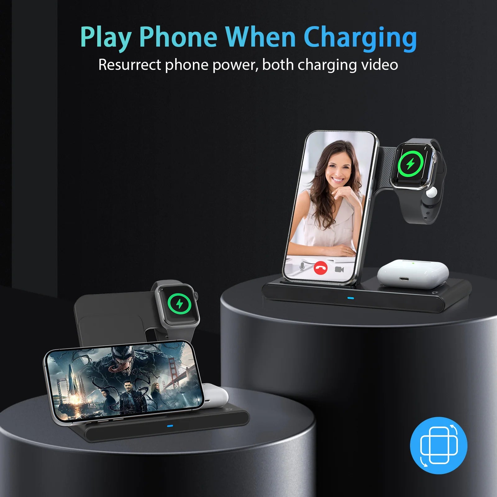 Magnetic 3-in-1 Wireless Charging Station – Foldable 18W Fast Charging Pad for iPhone 12–16, Apple Watch & AirPods