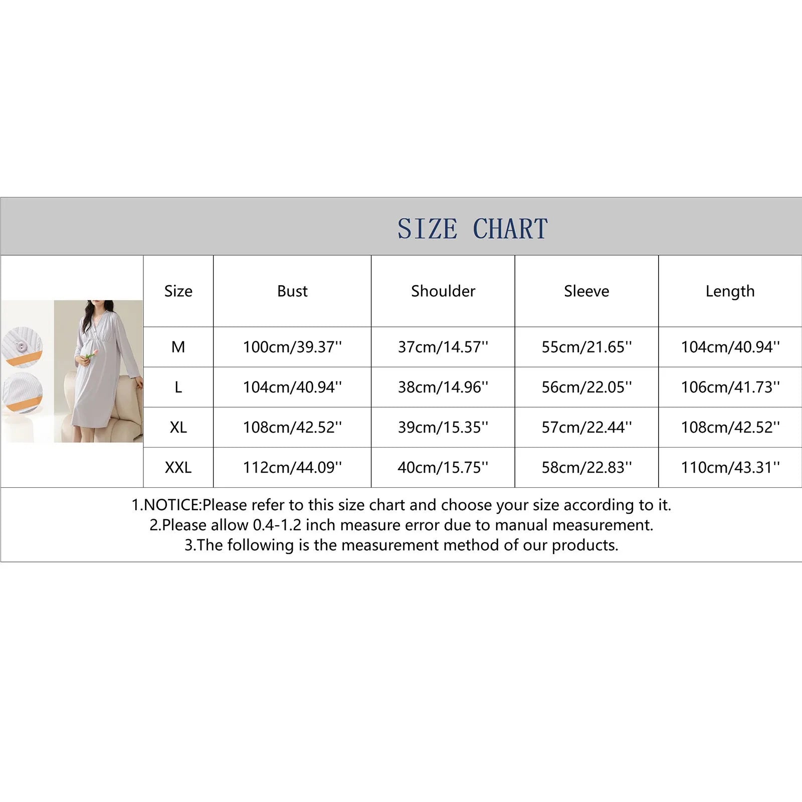 Women’s Maternity Nightdress – Long Sleeve Breastfeeding Summer Dress with Thin Fabric & Built-In Breast Pads