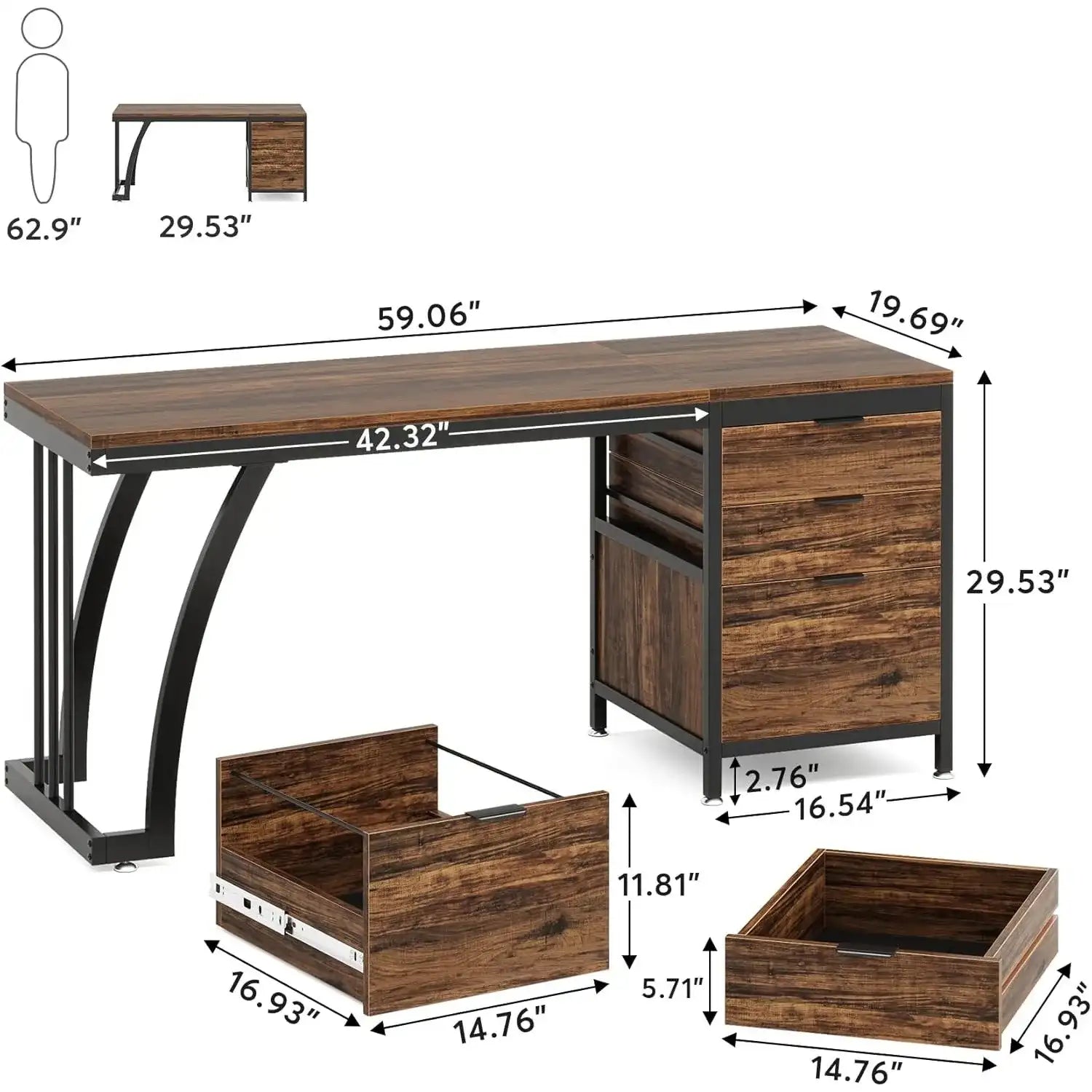 59″ Computer Desk with 3 Drawers – Large Writing Table Workstation with File Storage for Home Office