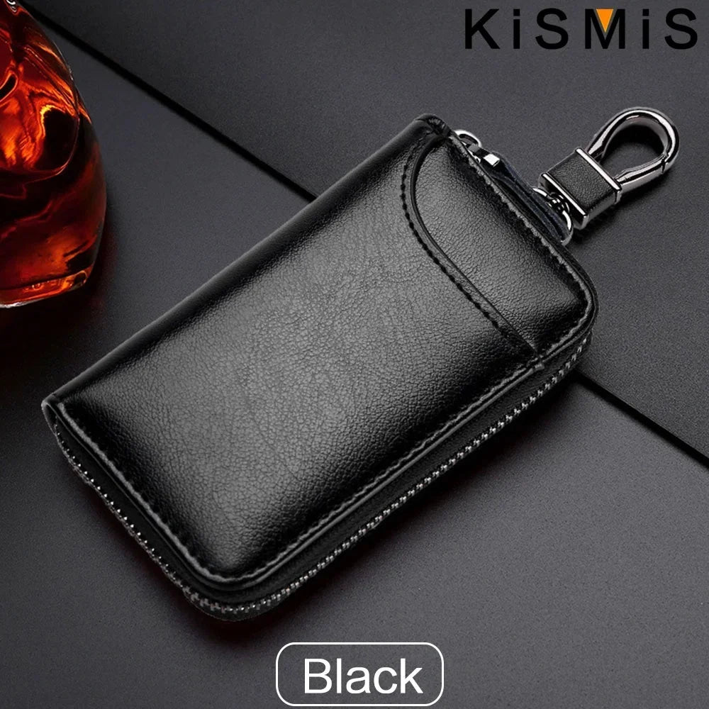 Genuine Leather Keychain Organizer – Unisex Key Bag, Multifunction Wallet & Car Key Holder Pouch