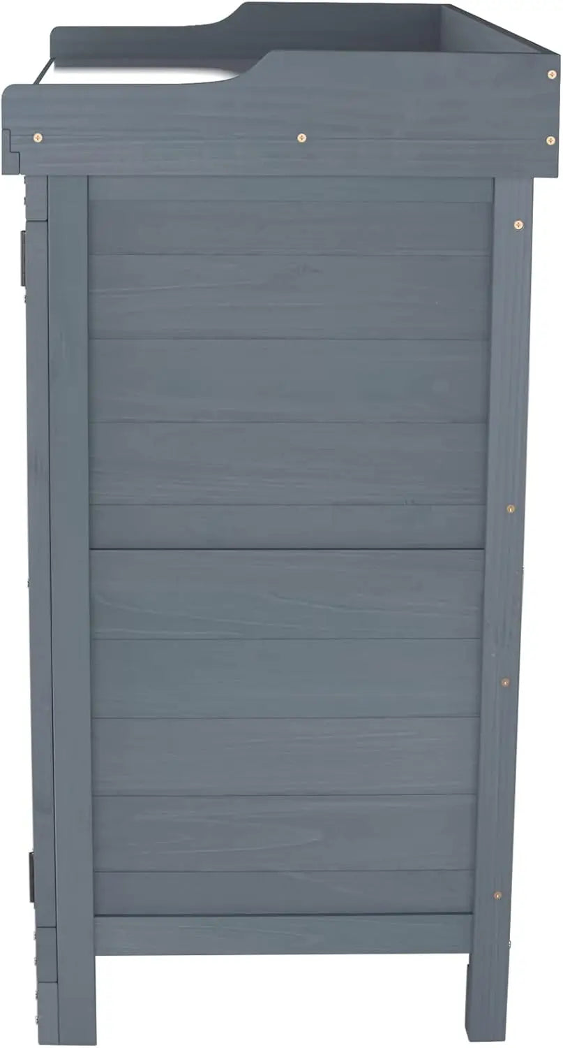 Outdoor Wooden Storage Cabinet – Waterproof Garden Tool Shed with Potting Bench & Work Station Table | Patio & Backyard Organizer
