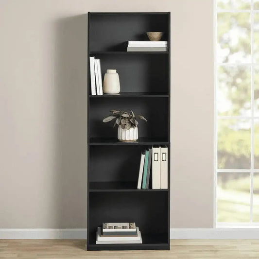 5-Shelf Bookcase with Adjustable Shelves, True Black Oak - PulinGO