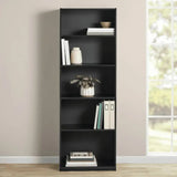 5-Shelf Bookcase with Adjustable Shelves, True Black Oak - PulinGO