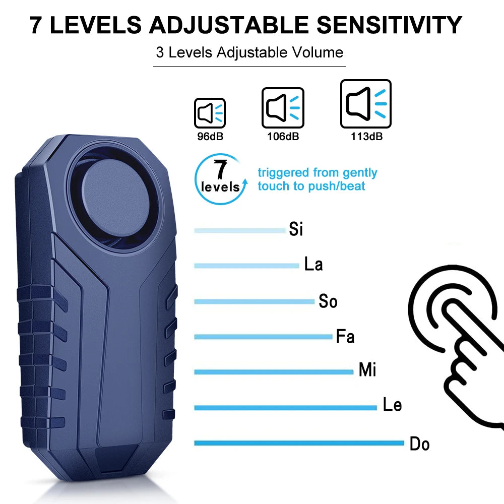 113dB Wireless Bike & Motorcycle Anti-Theft Alarm – Remote Controlled Vibration Sensor Security System for Electric Scooters