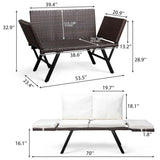 “Outdoor Rattan Sofa – Convertible Daybed or Double Chair with Adjustable Armrests, Cushions & Pillows for Patio & Garden”