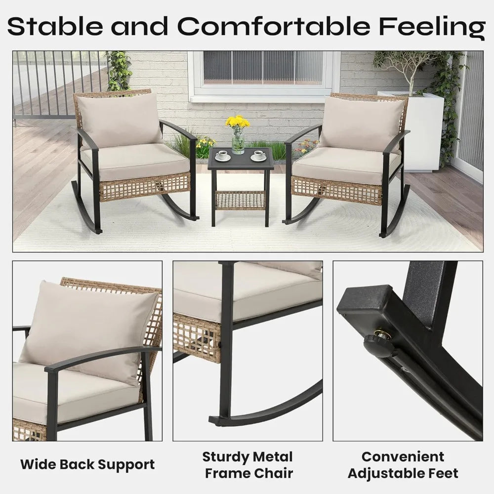 3-Piece Outdoor Rattan Patio Furniture Set with 2 Oversized Chairs & 2-Tier Coffee Table