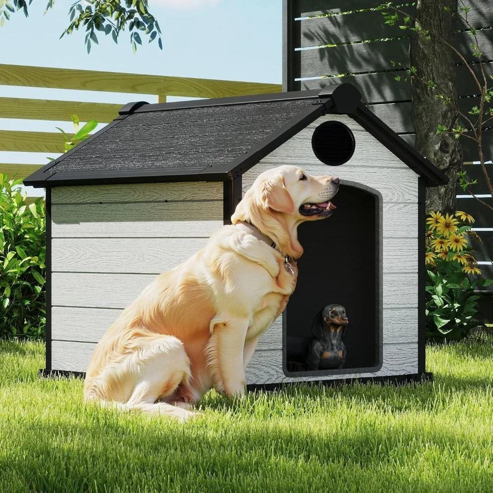 46" Large Outdoor Dog House – 3XL Insulated Igloo Kennel with Elevated Floor for 2 Big Dogs