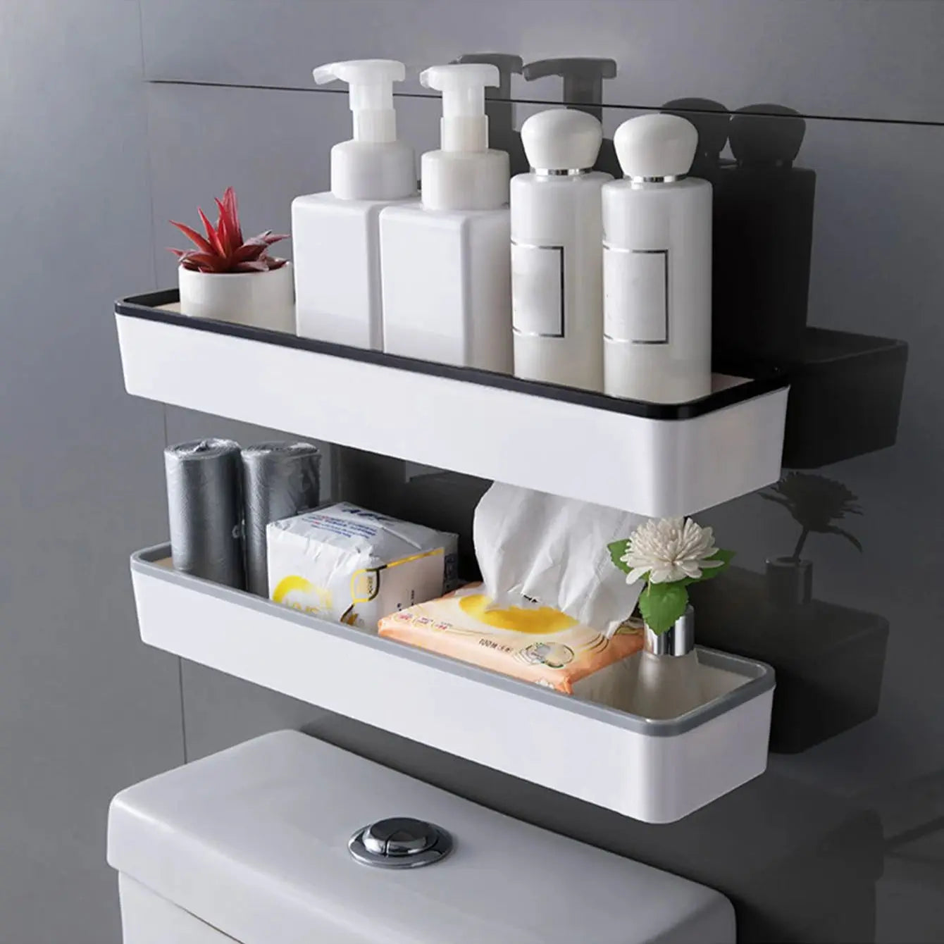 Wall-Hanging Above-Toilet Storage Cabinet – Hole-Free Multifunctional White Rack Organizer