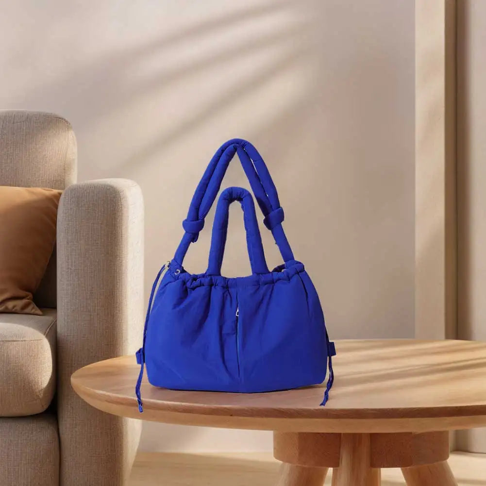 Women’s puffer tote bag – large-capacity nylon puffy handbag with adjustable crossbody strap, solid-color fashion purse for shopping & travel