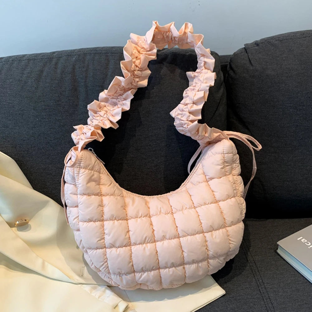 Quilted Bubble Cloud Crossbody Bag – Solid Color Padded Shoulder Purse with Adjustable Strap
