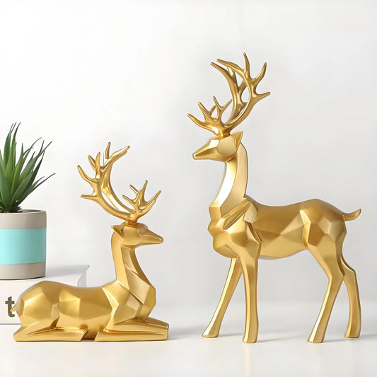 2PCS Christmas Reindeer Figurines – Nordic Style Deer Ornaments for Fireplace, Desk, Bedroom & Holiday Décor