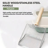 Fast Sifting Stainless Steel Cat Litter Scoop with Ergonomic Wood Handle & Stand – Deep Clean, Mess-Free