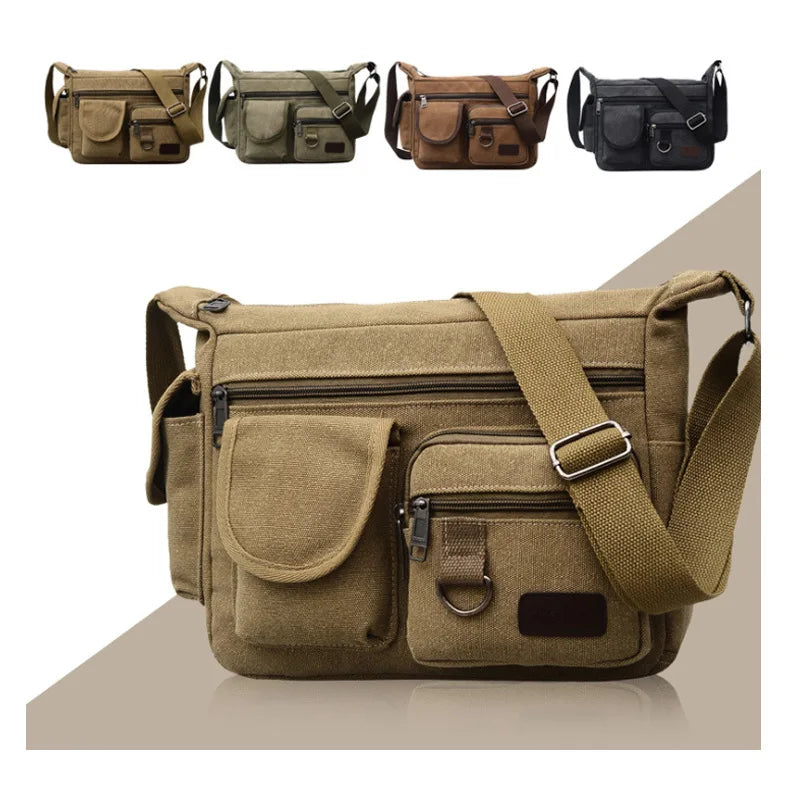 Men’s Canvas Messenger Bag – Casual Travel Shoulder Bag with Multi-Pocket & Adjustable Strap