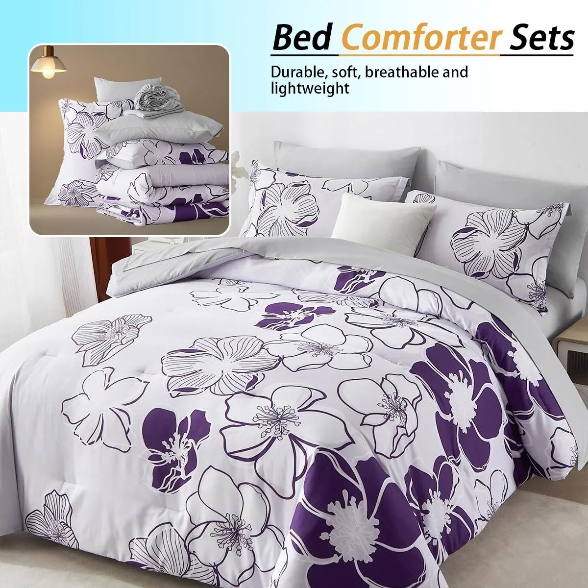 7-Piece Floral Print Quilt Set – Soft All-Season Bedding for Queen & King Size Beds