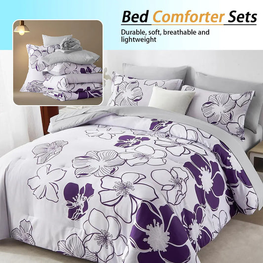 7-Piece Floral Print Quilt Set – Soft All-Season Bedding for Queen & King Size Beds