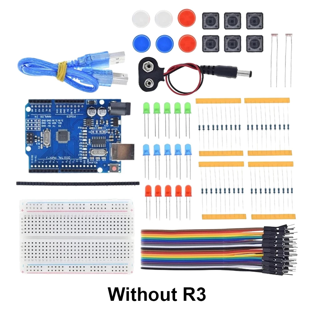 13-in-1 Mini Breadboard Starter Kit – USB Power + 3-Color LEDs & Jumper Wires for Arduino DIY Lab