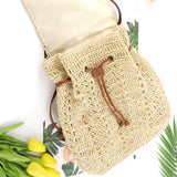 Handmade Woven Straw Shoulder Backpack for Women – Casual Beach Top Handle Bag