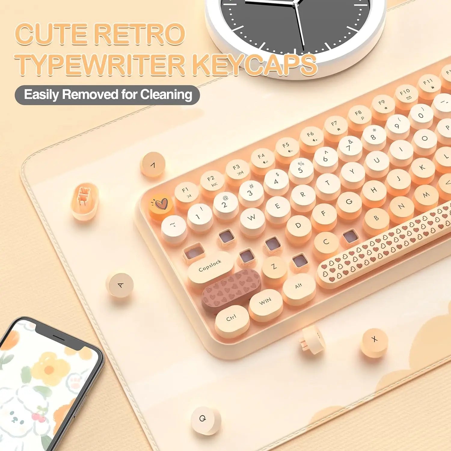 308i Pink Wireless Keyboard and Mouse Set – 2.4G Retro Typewriter Style with Gradient Round Keycaps & Cute Design