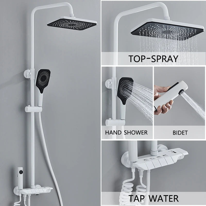 Grey Smart Digital Display Shower Faucet Set – Piano-Style Rainfall Bathroom System