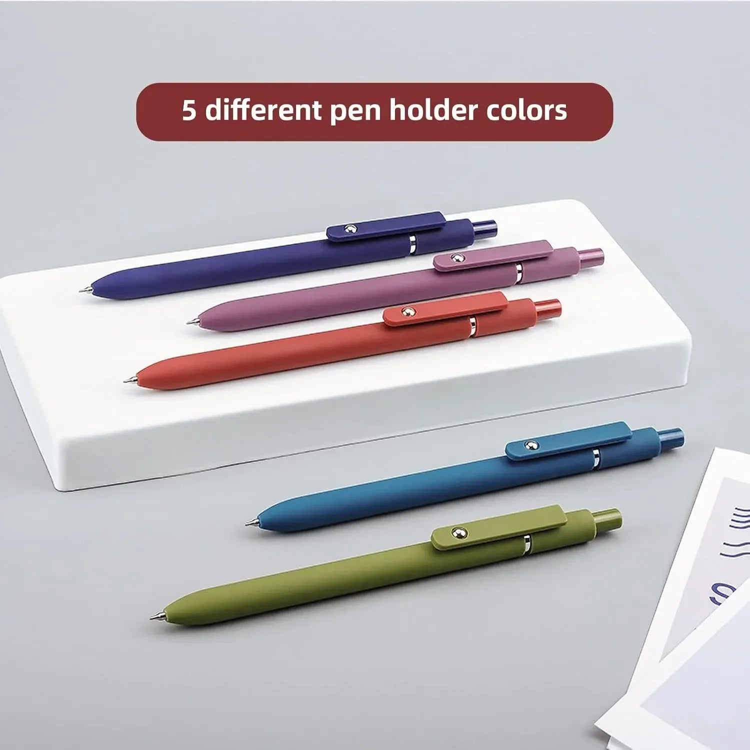 Gel Pens – 5-Pack 0.5mm Black Ink Retractable Pens with Silicone Grip & Metal Clip ✍️