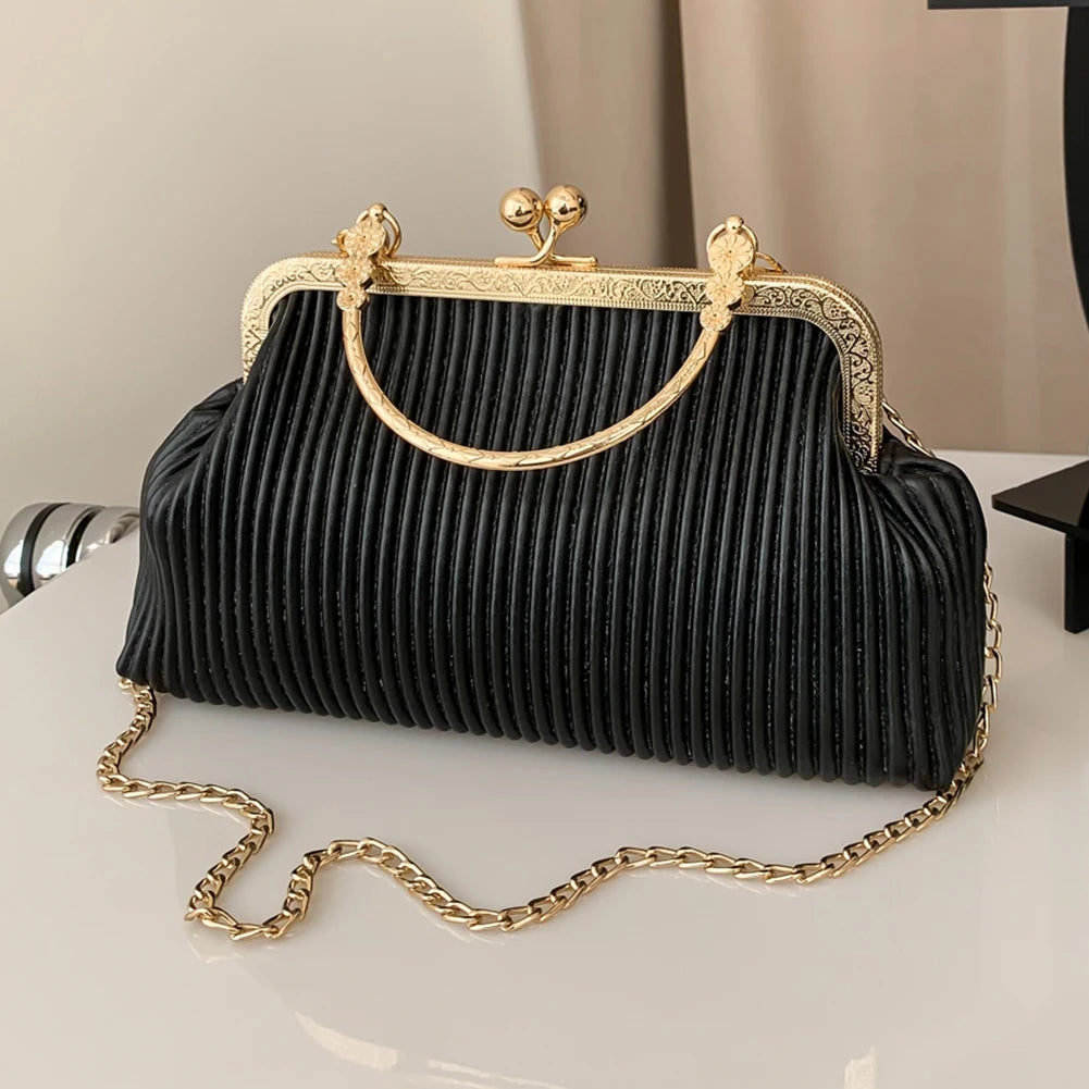 Elegant Chain Clutch Bag – PU Leather Top Handle Purse with Metal Buckle for Cocktail Party & Evening Events ✨👜