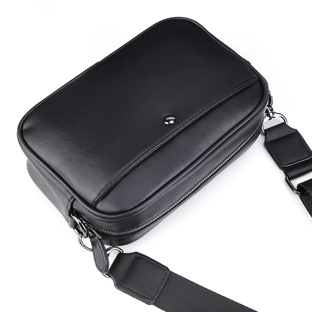 Men’s Leather Crossbody Satchel – Classic Plaid Small Square Shoulder Bag for Work, Travel & Daily Use