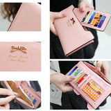 Women’s PU Leather Long Wallet – Cute Bowknot Clutch with Zipper, Multi-Card Slots, Coin Purse & Phone Holder