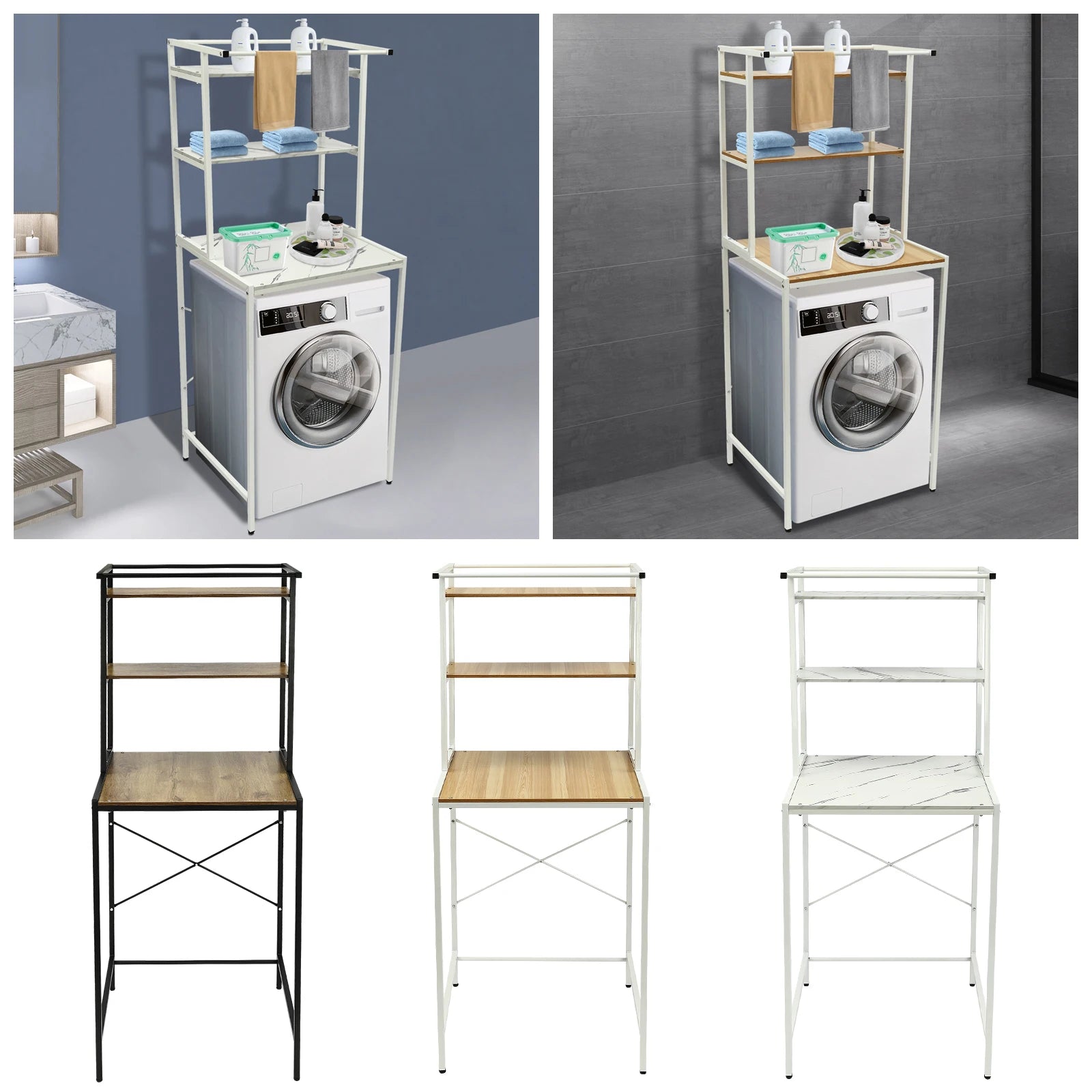 3‑Tier Washer & Dryer Storage Shelf – Space-Saving Laundry Rack with Multi-Color Finish