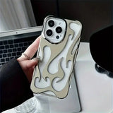 Hollowed Flame iPhone Case – Electroplated Silver Cool Design for iPhone 15–11 Pro Max & Plus