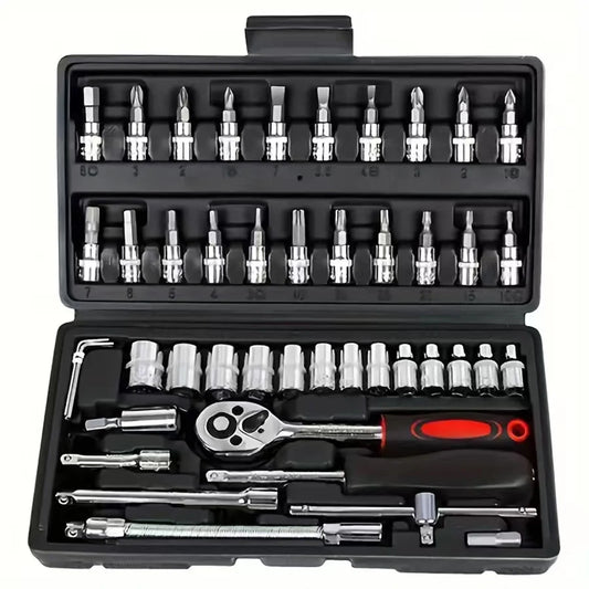 46-Piece Car Repair Tool Kit – Ratchet, Torque Wrench & Socket Set for Auto & Bike Maintenance 🔧