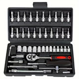 46-Piece Car Repair Tool Kit – Ratchet, Torque Wrench & Socket Set for Auto & Bike Maintenance 🔧