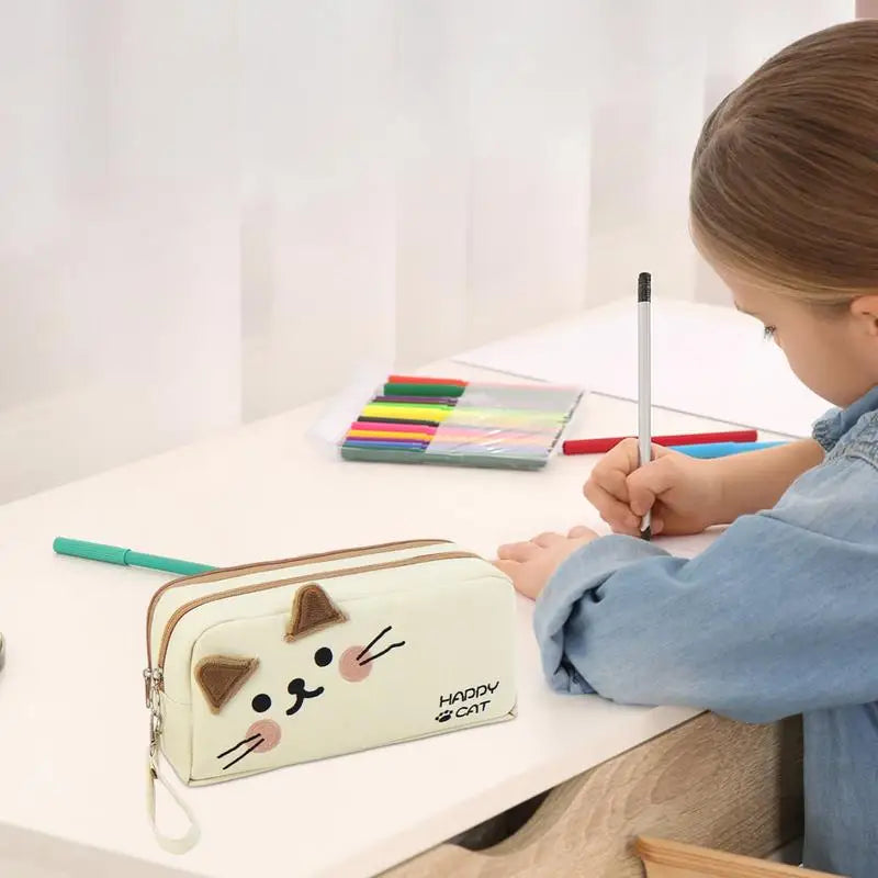 Cat Pattern Pencil Holder Case – Large Capacity Pen Pouch, School Stationery Organizer & Makeup Storage Bag