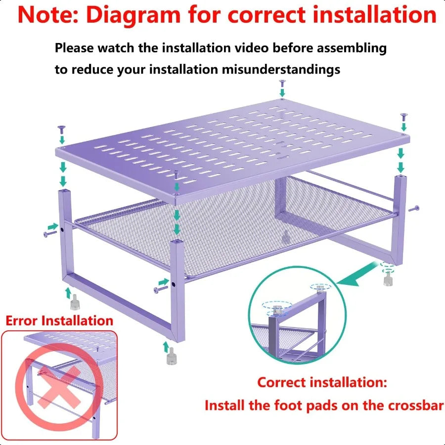 2‑Tier Metal Monitor Stand Riser & Desk Organizer – Purple