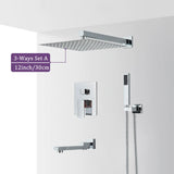 Chrome Shower Faucet Set – 2/3-Way Rainfall System with Brass Mixer & Diverter (8–16" Head, Wall-Mounted, Embedded Box Control)