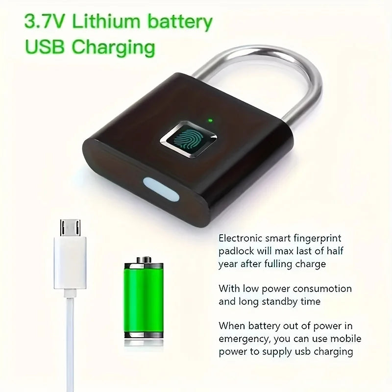 Mini Smart Fingerprint Padlock – Keyless USB-Rechargeable Anti-Theft Lock for Luggage & Suitcases