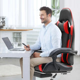 Ergonomic Gaming Chair with Headrest & Lumbar Pillow – Height Adjustable, 360° Swivel, Reclining Seat with Red Accents