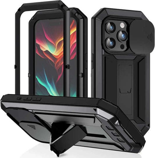 Heavy Duty Armor Rugged Metal Case – Military Shockproof Cover with Screen & Camera Protector for iPhone 16 Series