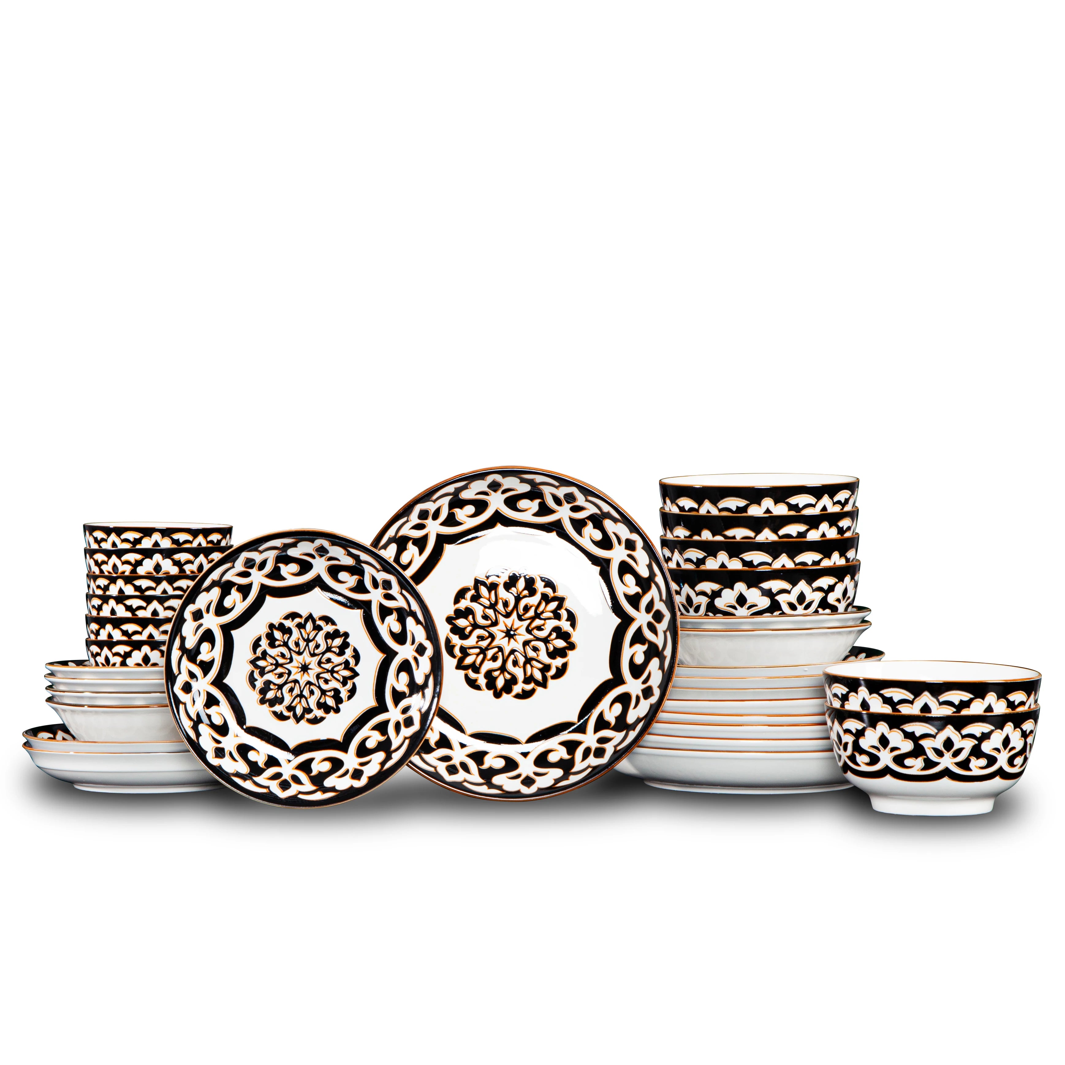 QOMO Collection Multi-Piece Porcelain Dinnerware Set – Floral Design, Service for 4/6/8 (12-/20-/30-/40-Pieces)