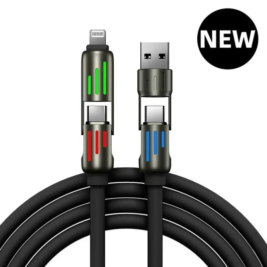 4-in-1 Multi USB Charging Cable – 240W Fast Charging 4ft Charger Cord with USB-A & Type-C for iPhone 16/15/14/13, iPad & Samsung