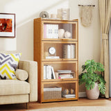 🎋 4-Tier Bamboo Bookcase with Clear Flip-Up Doors – 55" Freestanding Bookshelf & Cube Storage Organizer with Shelves