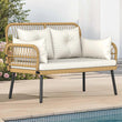 “Outdoor Loveseat Patio Wicker Furniture Set – Beige Cushioned 2-Seat Sofa with Adjustable Feet for Garden, Balcony & Porch”
