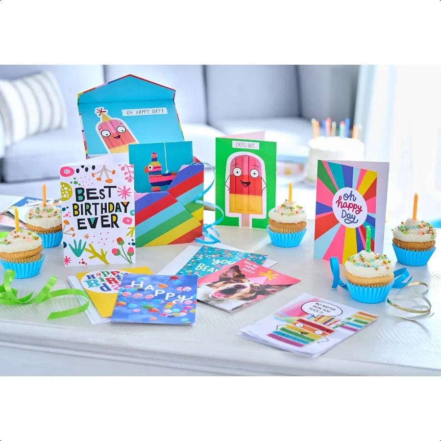 30-Count Funny Birthday Card Assortment – Recycled Paper Greeting Cards with Envelopes, Seals & Storage Box