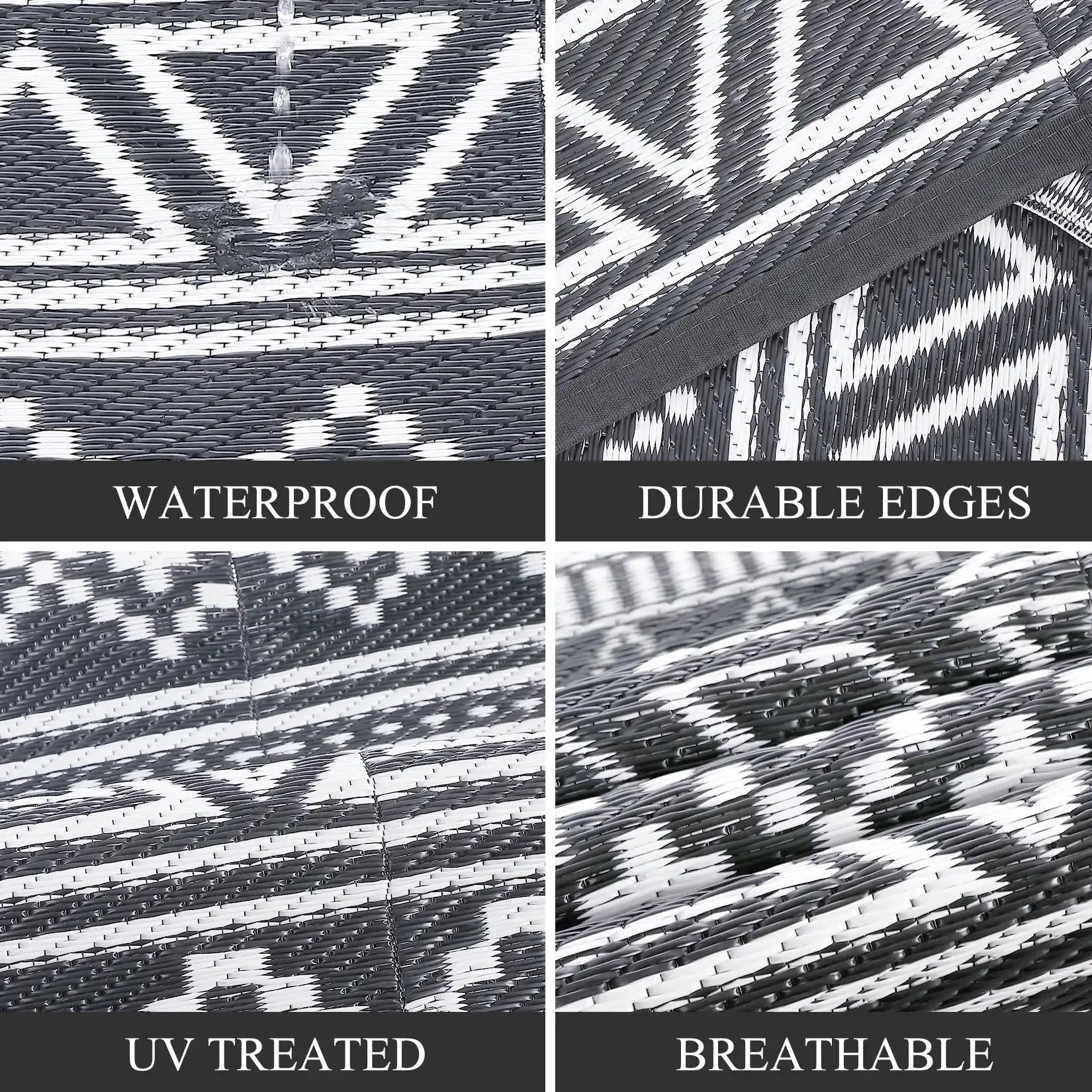 5x8 Outdoor Waterproof Reversible Patio Rug – Boho Plastic RV Camping Rug for Porch, Balcony, Backyard & Picnic