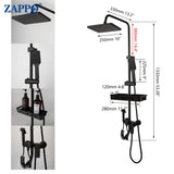 Zappo Matte Black 8-Inch Rainfall Shower Set – Wall-Mounted 3/4-Function System with ABS Shelf