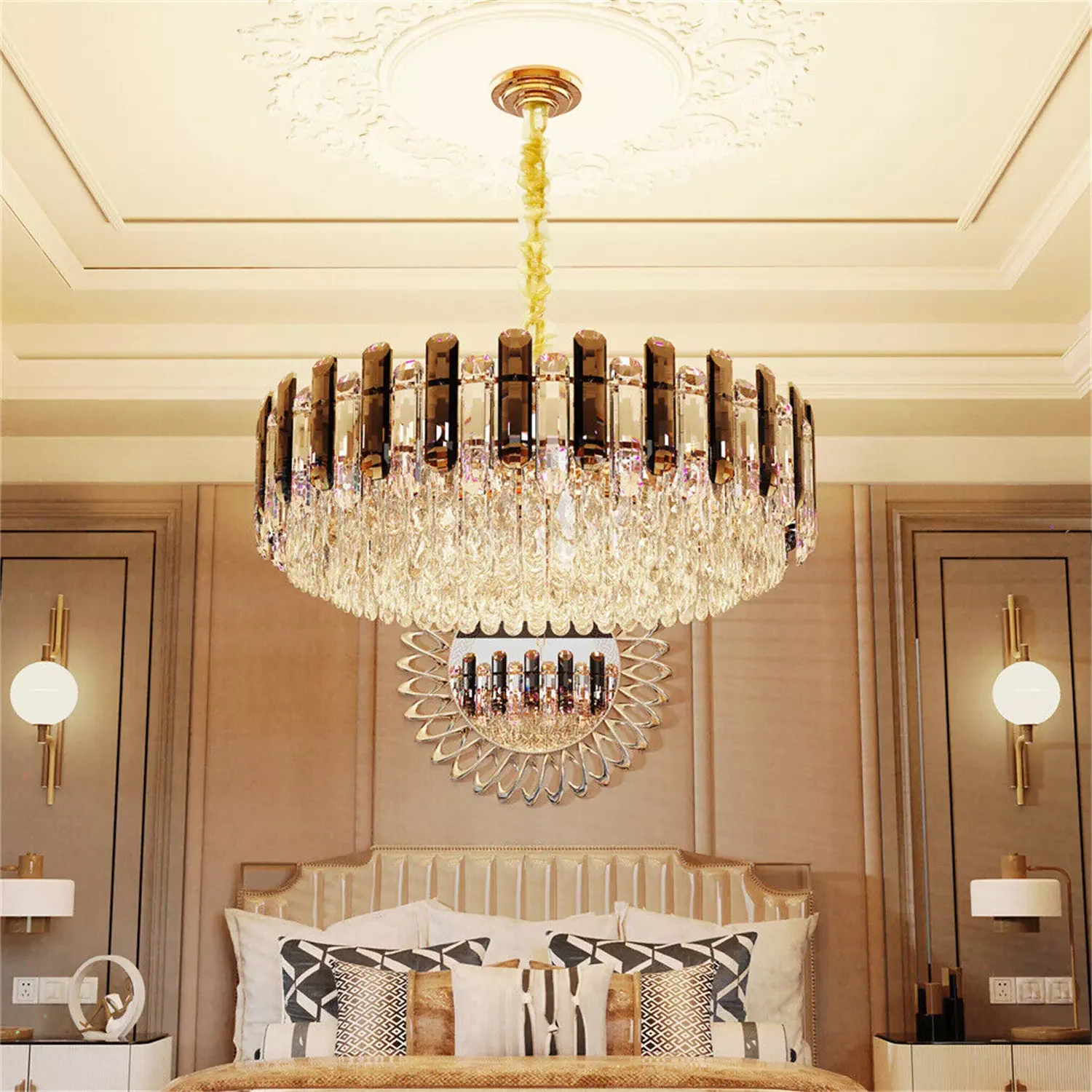 Luvodi 80cm Round Crystal Chandelier – Super Bright Pendant Ceiling Light for Home & Hotel Décor